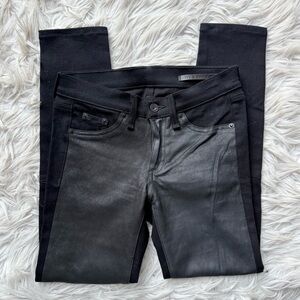 Rag & Bone Lamb Leather Front Panel Black Low Rise Jeans Pants Goth Biker 25